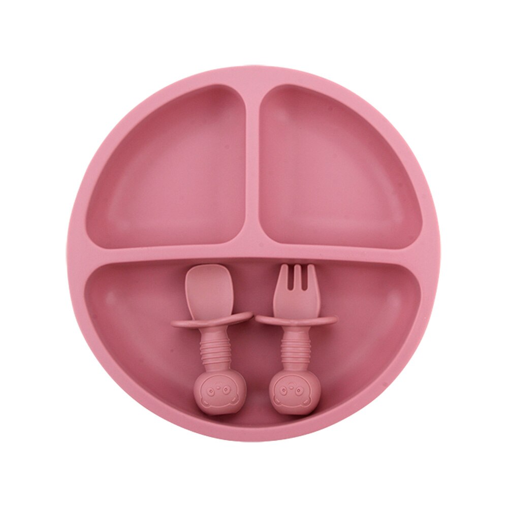 Siliconen Kinderen Plaat Baby Bestek Set Bpa Gratis Kids Servies Doseren Kom Peuter Servies Sectionele Voedsel Kom: 3pcs Bean Paste Pink