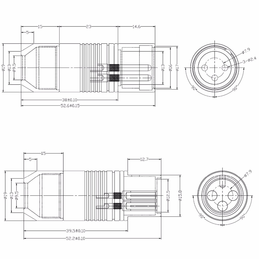 EIZZ 2PCS Tellurium Copper 3 pin Male Female XLR Connector MIC Snake 24K Gold Platinum Plated Audio AMP Microphone Cable Jack