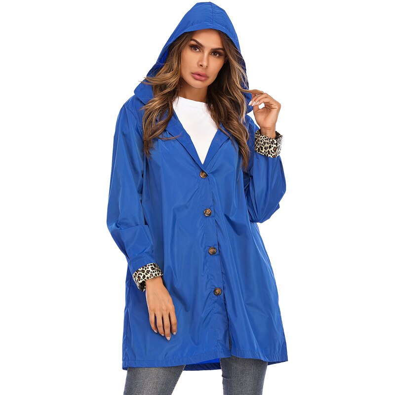 Kvinder vindjakke udendørs vandtæt regnfrakke jakke med hætte mellemlængde letvægts cykeljakke bjergbestigningsdragt: 01 / Xl