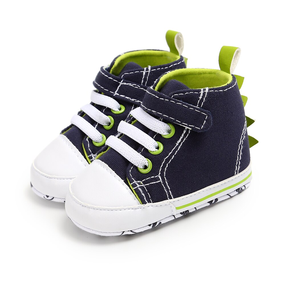 Focusnorm 0-18m spädbarn baby pojke höstskor high top sneakers mjuk sula anti-halk krokögla dinosaurie toddler canvas skor: C / 7-12 månader
