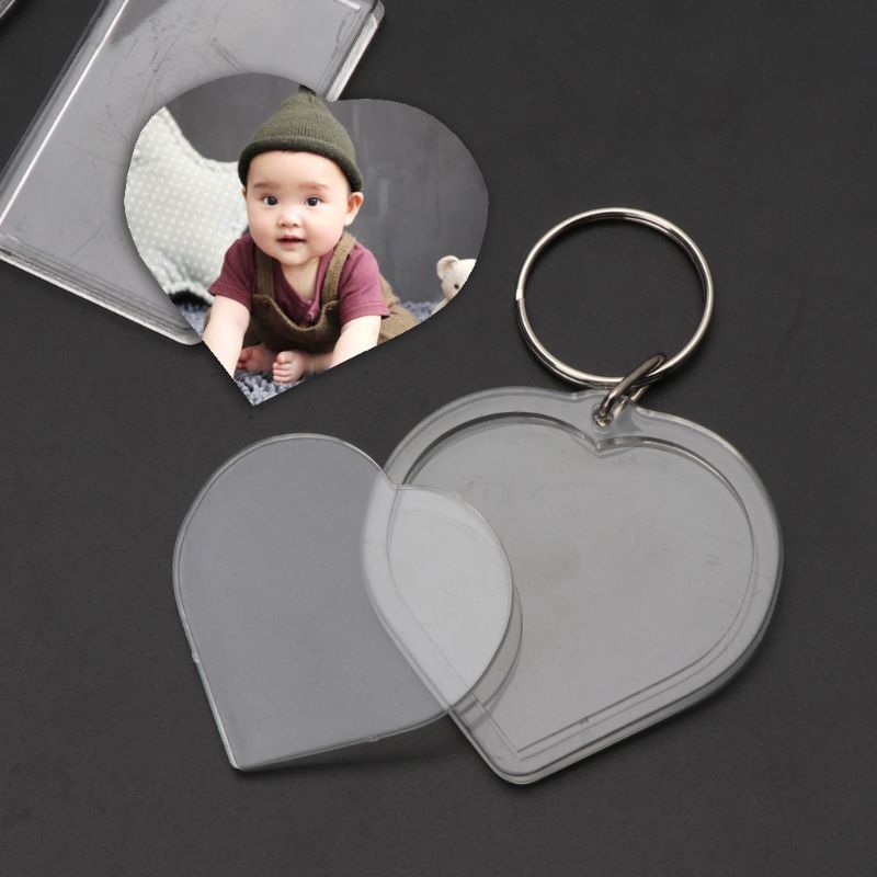 10Pcs Picture Blank Keyrings Transparent Acrylic Key Chains Insert Your Photo Picture Frame Keyring DIY Split Ring