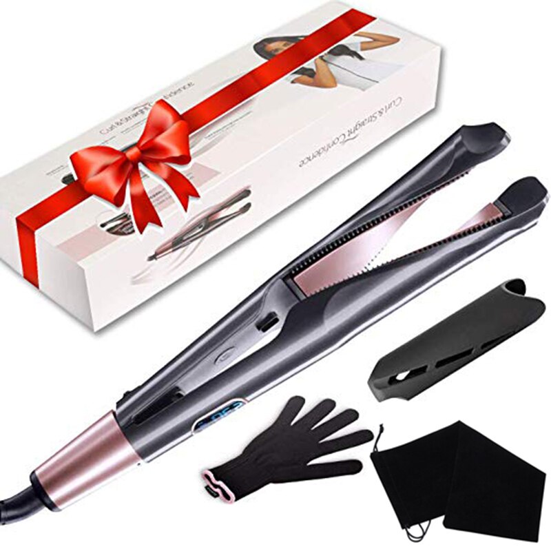 Fer à friser 2 en 1, baguette pour onduler les cheveux, pince à lisser et boucler, bigoudis en céramique: With Box / UK