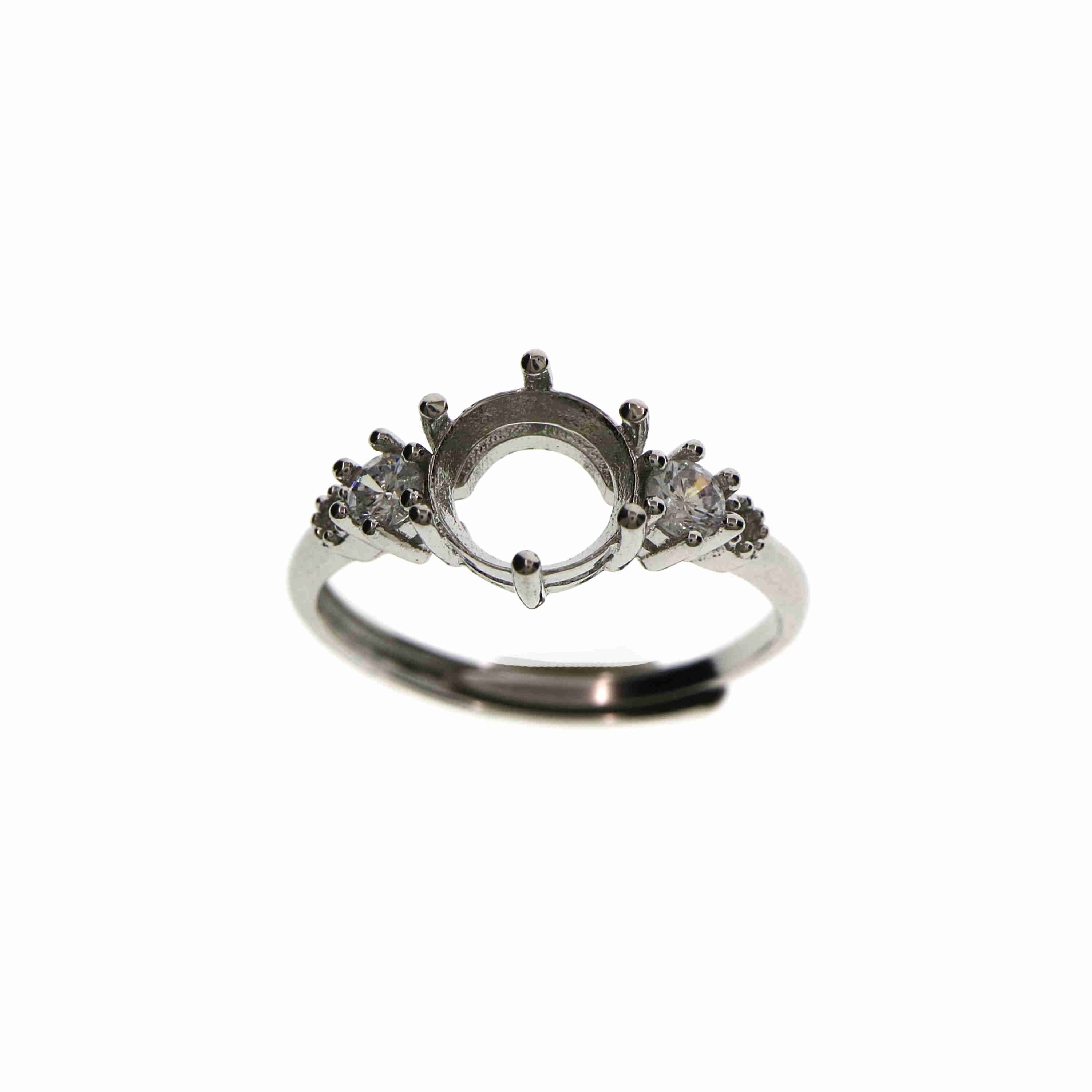 3-8MM round simple rose gold silver Gems CZ stone prong bezel solid 925 sterling silver adjustable ring settings 1210034: Silver / 3MM
