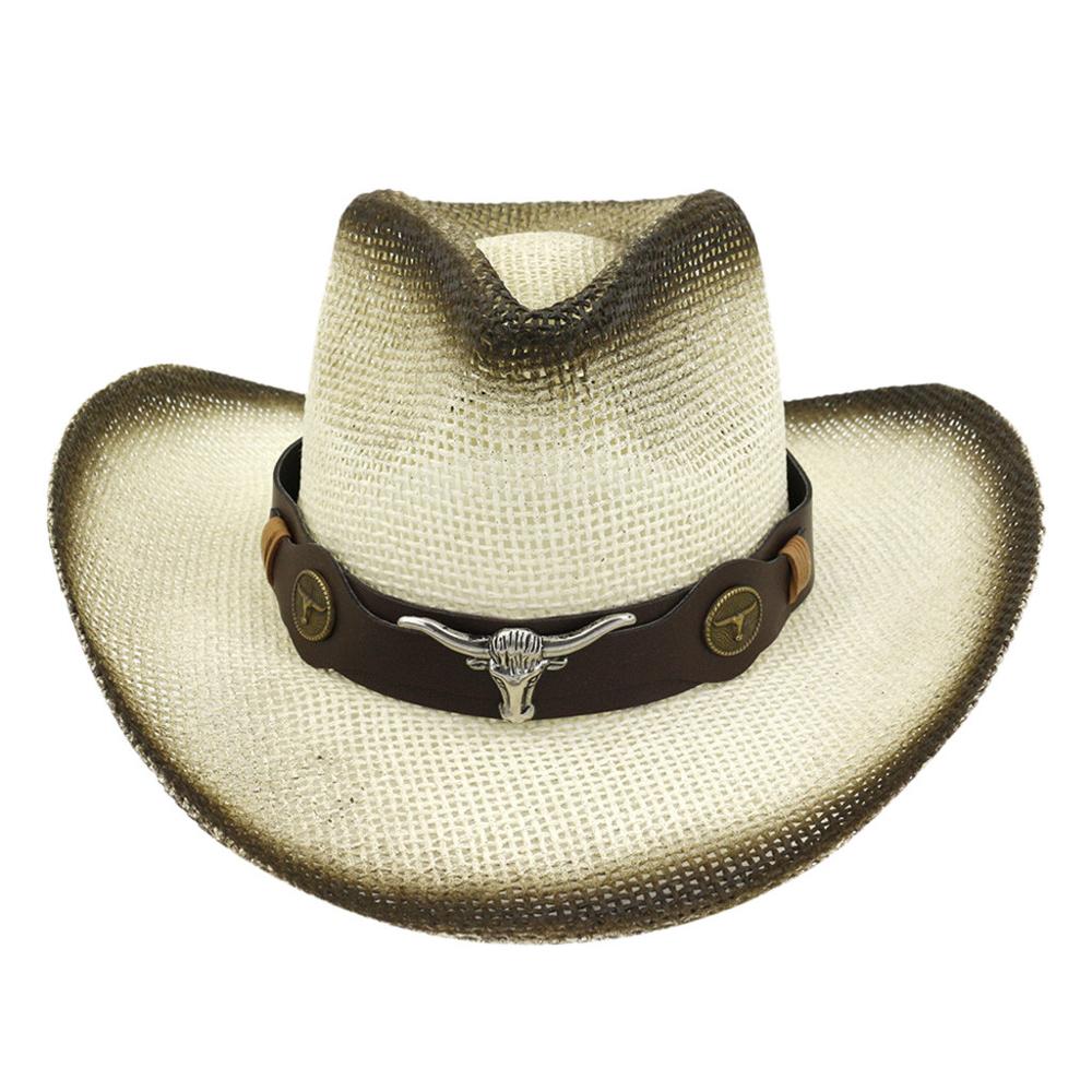 Western cowboy ridehat beige kaffe kaki hvid mænd kvinder retro læder bælte bred skygge hat  #4 j 12: Kaffe