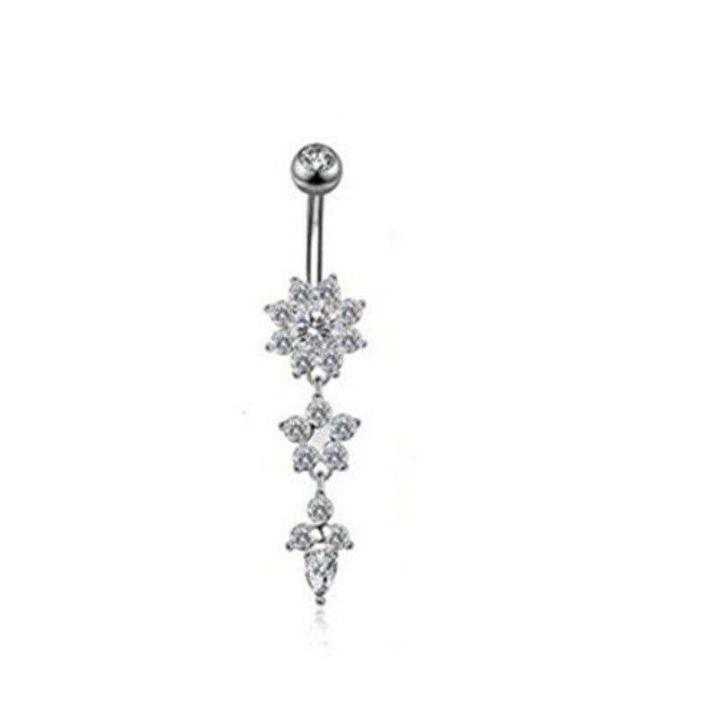 Sexy nombril Piercing nombril ongles corps bijoux pour femmes filles fleur pendentif cristal nombril anneaux: 2