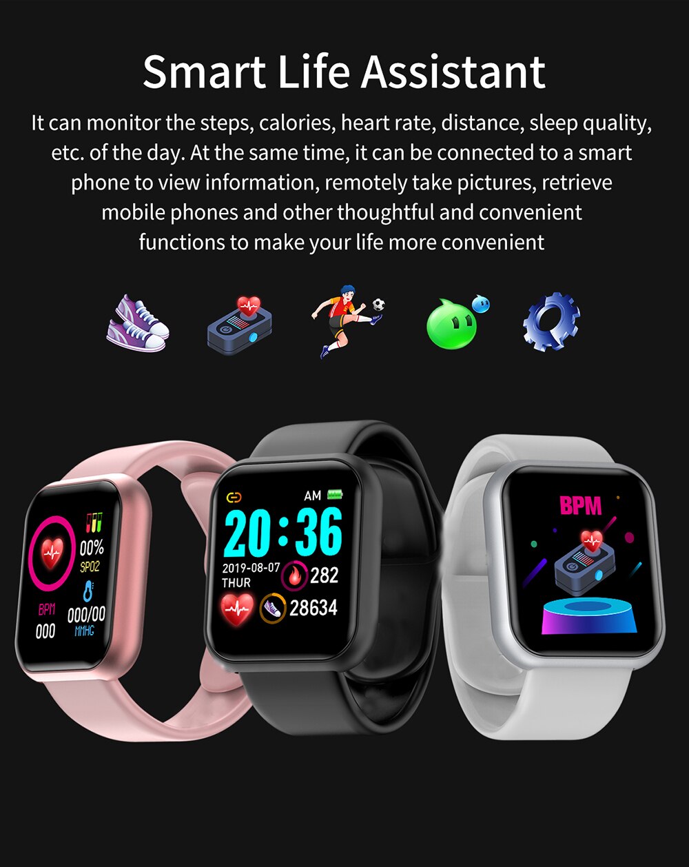 Smartwatch  y68 polsband fitness bloeddruk hartslag android stappenteller waterdichte sport smartwatch band pk  d28 d13 d20