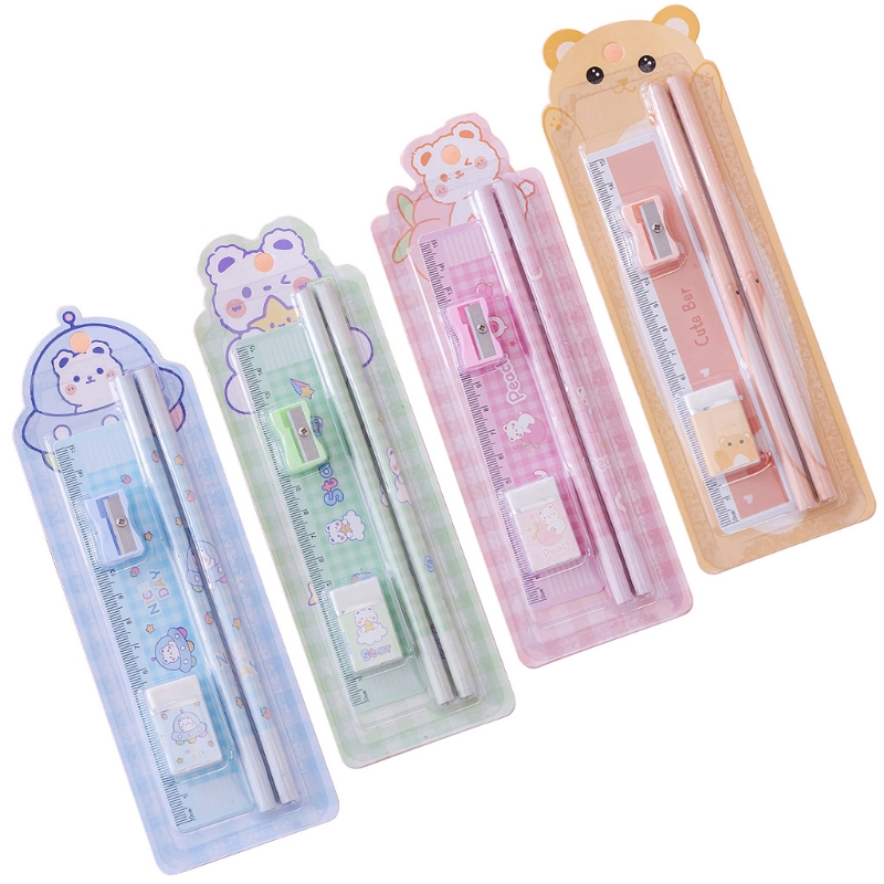 39XC 5PCS Multifunctional School Office Stationery Set Included Pencils Eraser Ruler