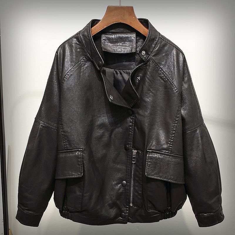 Autumn Wild Loose Leather Jacket Women Korean Casual Leather Jackets Outwear