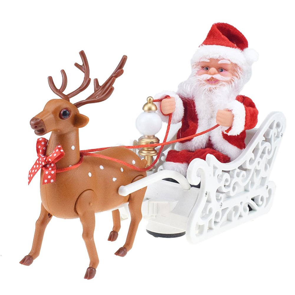 Santa Claus Doll Elk Sled Toy Electric Universal Plastics Novel Car with Music Xmas Decor