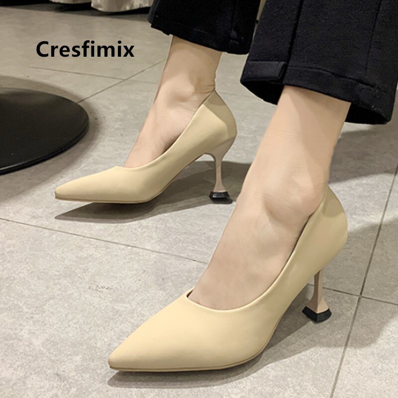 Cresfimix dame klassiske højhælede kontorsko kvinder sød søde behagelige højhælede sko & pumps sapato feminino  a9019