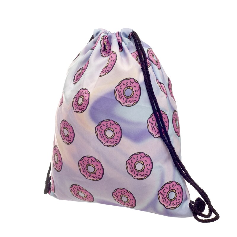 Mode Vrouwen Holo Donuts Trekkoord Rugzak 3D Afdrukken Reizen Softback Vrouwen Mochila Koord Tassen