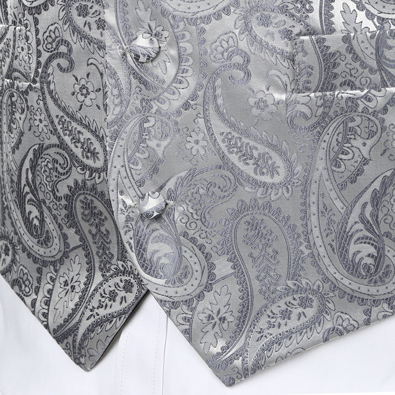 Männer Hochzeit Paisley Anzug Weste Weste Krawatte und Tasche Platz Party Abendessen 3 stücke Kleid Weste Männer Colete Masculino silber 3XL