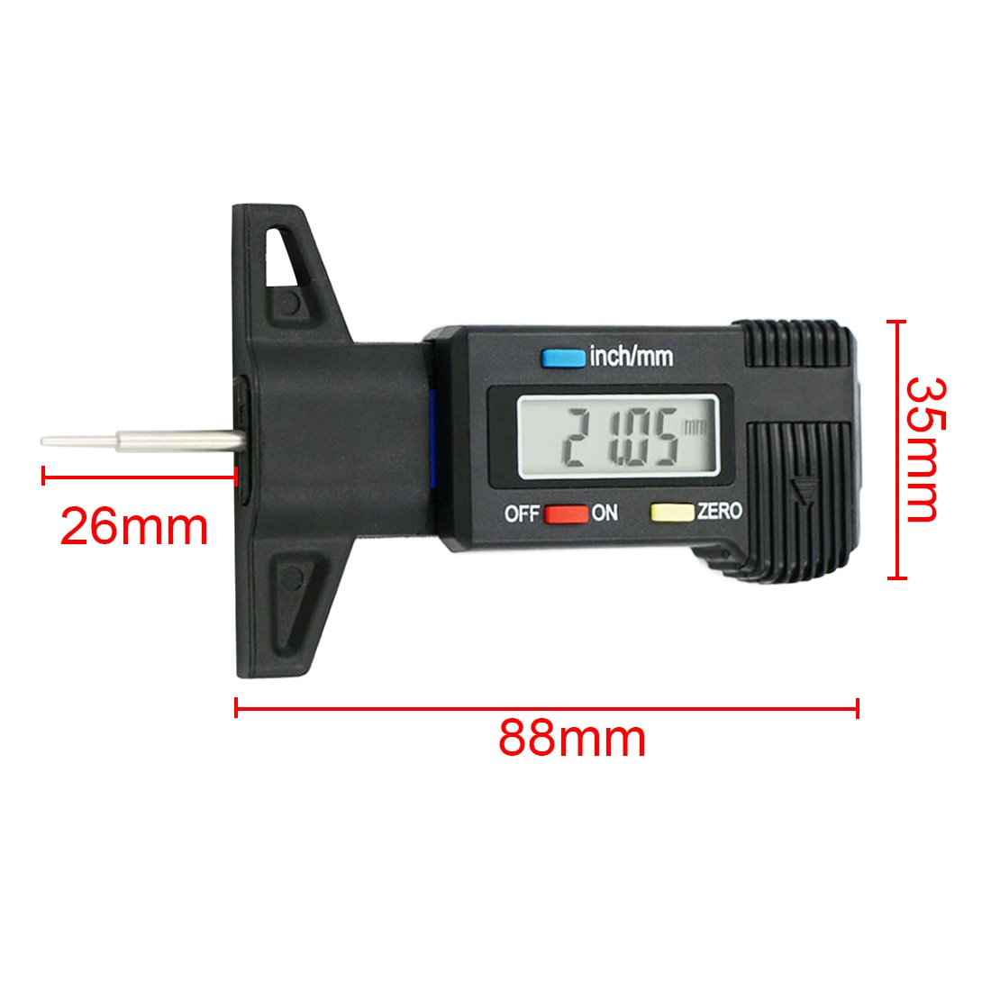 Black Digital Tire Tread Depth Gauge Meter Measurer LCD Display Tread Checker Tire Tester For Cars Trucks 0-25.4mm