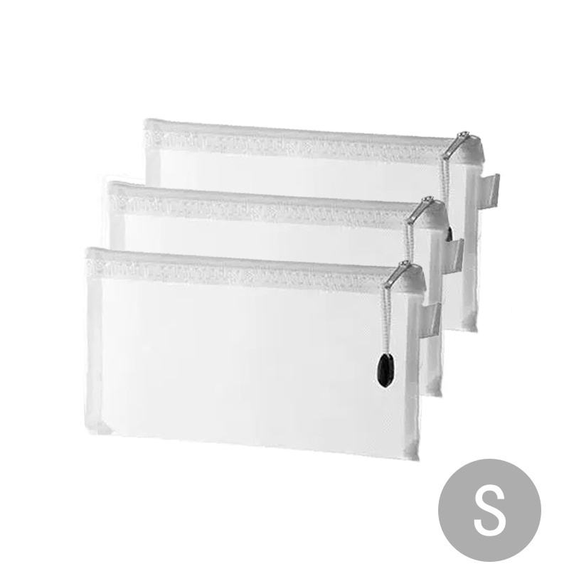 Förvaringspåse byggkloss pussel delförpackningspåse barn små partiklar dragkedja transparent finish förvaringslåda leksak: Vit