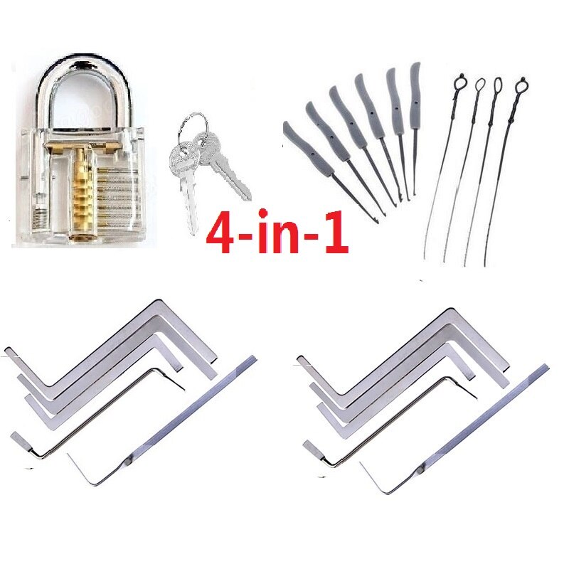 3 In 1 Set Kit Transparant Hangslot Lock Pick Set 10Pcs Slotenmaker Broken Key Extractor Gereedschap, 5Pcs Slotenmaker Moersleutelhulpmiddelen