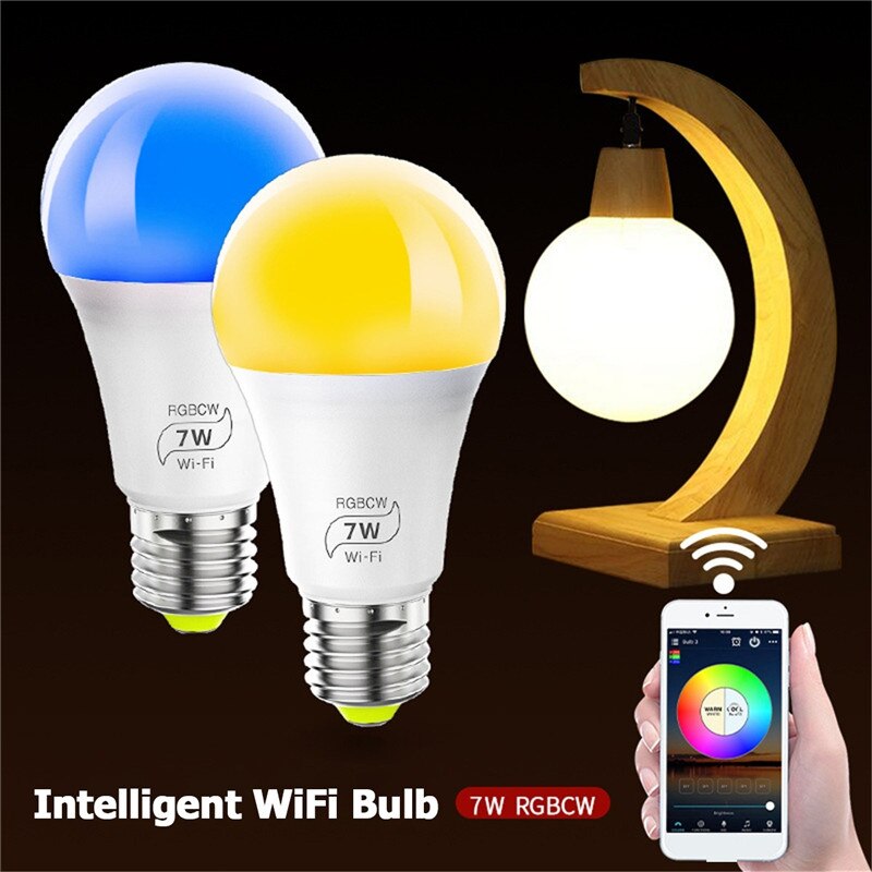 1Pc 7W E27 WiFi Smart Light Bulb Dimmable APP Control Wake-up Night Light Home Decor