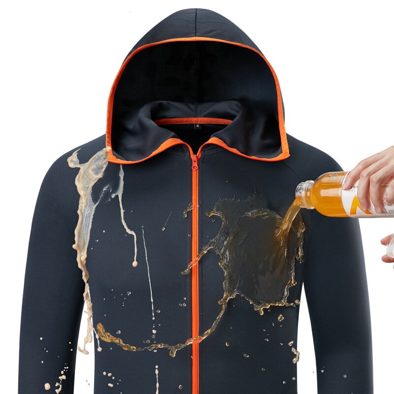 Ropa de pesca hidrofóbica de seda de hielo para hombre, chaquetas con capucha para acampar al aire libre, senderismo, impermeable, antisuciedad, protección de secado rápido: L