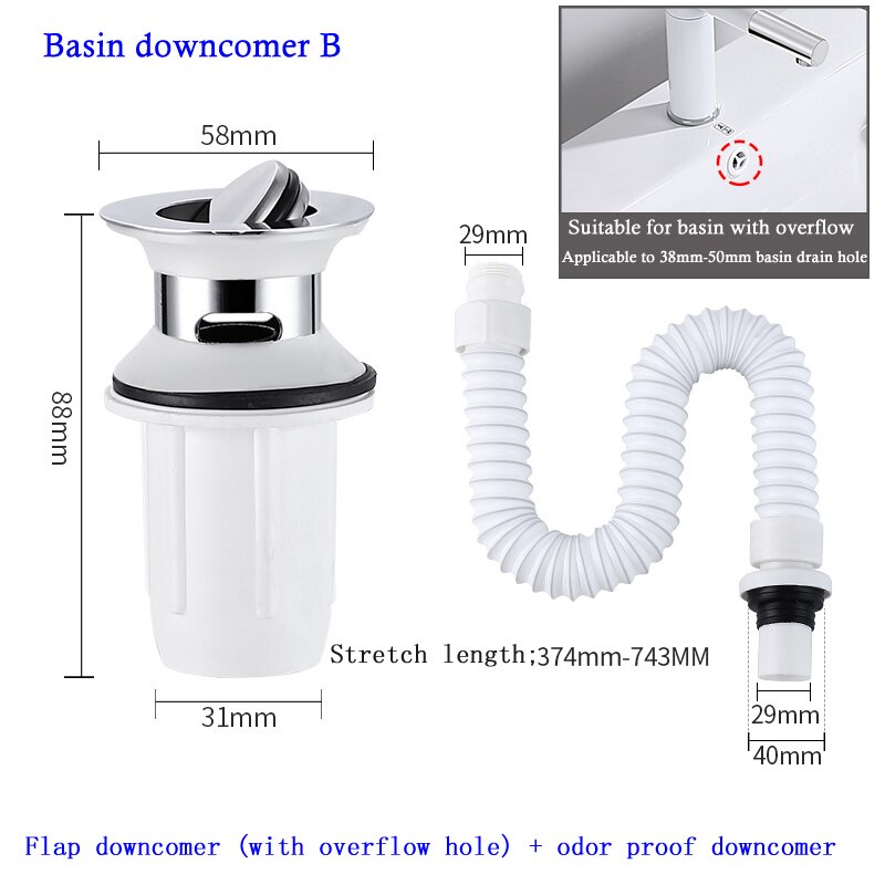 Wash Basin Down Pipe Wash Basin Stainless Steel Deodorization Drainage Hose Downcomer Large Displacement Water Pipe: Basin downcomer B