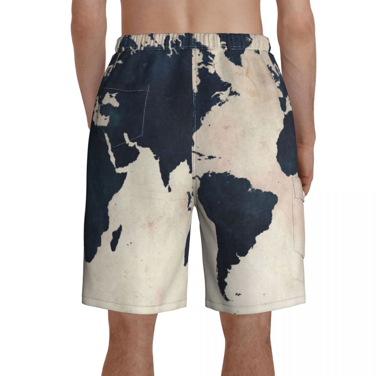 Short de bain avec imprimé de la carte du monde pour hommes, culotte de planche, pantalon court, taille élastique, maillot de bain confortable, grande taille, offre spéciale