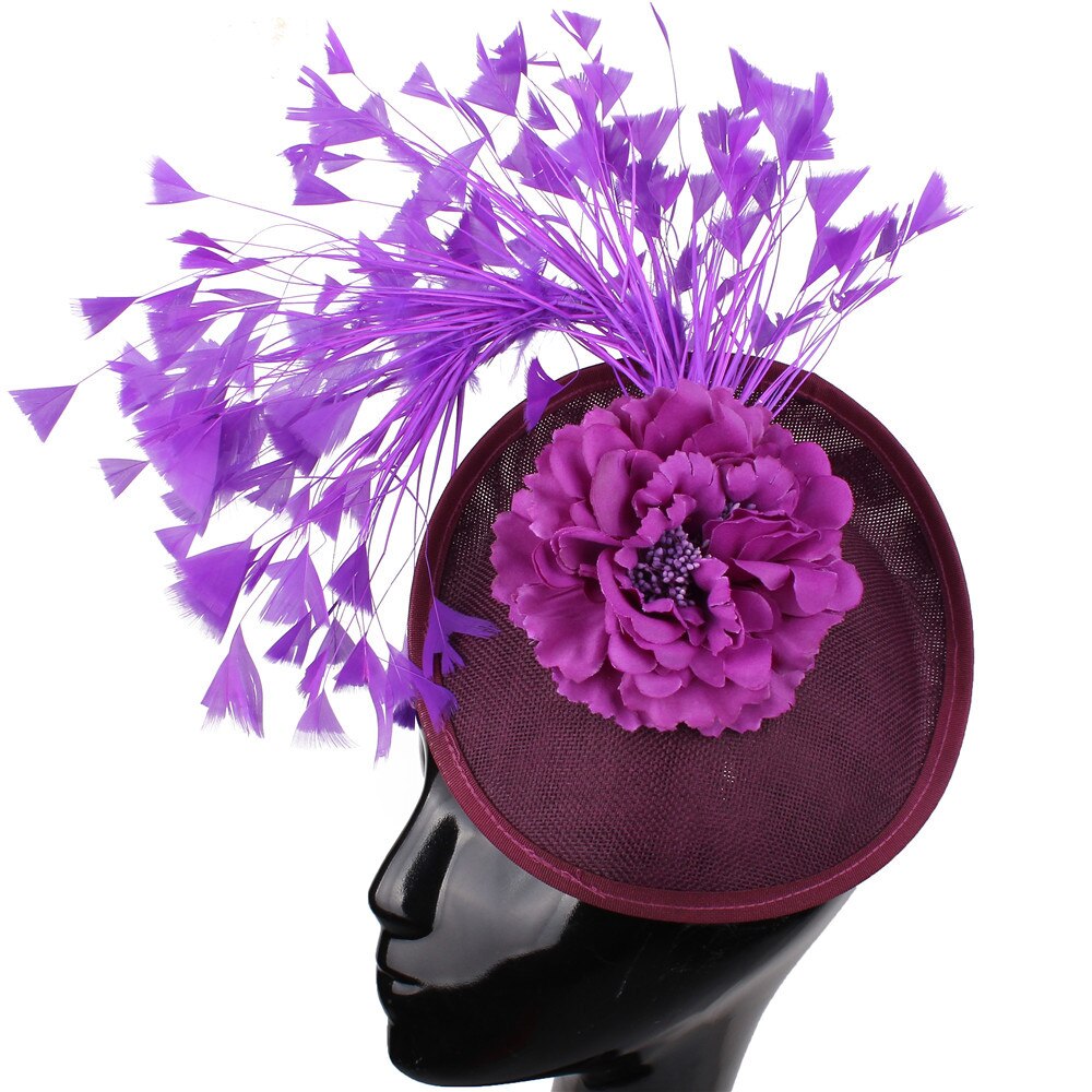 Paarse bloemen dames fedora pet haarspeld fantasie veren fascinators mooie bruidshoofdtooi dames hoofddeksels: Paars 
