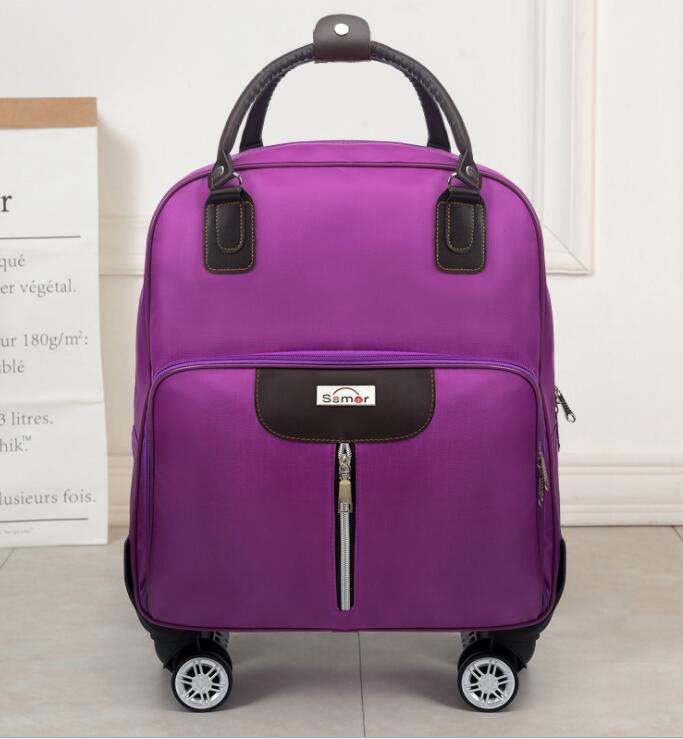 Kvinner trille veske bagasje bagasje bagasje rulle bagasje bag reise bag med hjul reise håndbagasje koffert: 20 tommer lilla