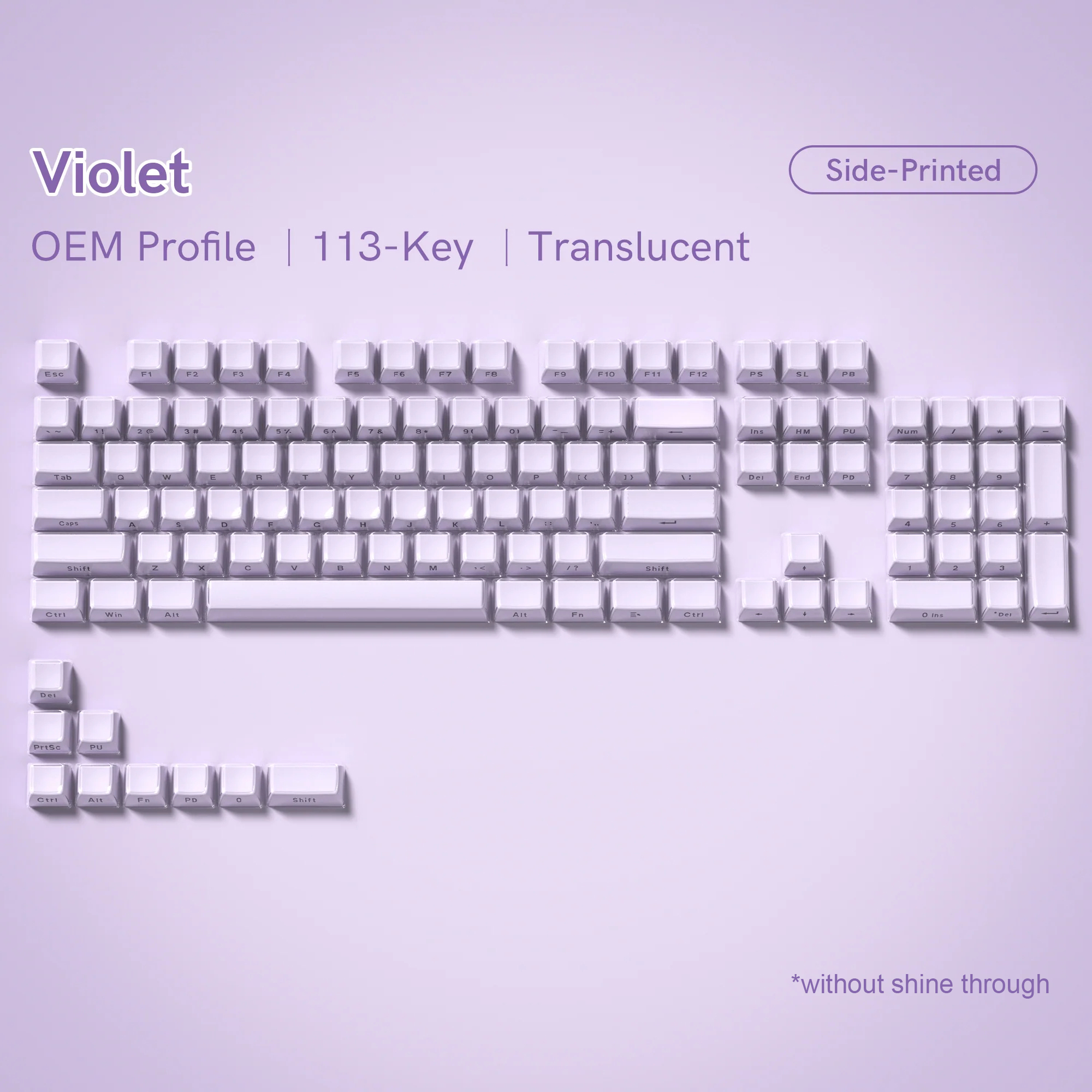 Womier White Crystal Jelly Keycaps Aangepaste zijkant bedrukte Keycaps 113 toetsen OEM-profiel voor Cherry MX Switches Mechanisch toetsenbord: Dark Gray