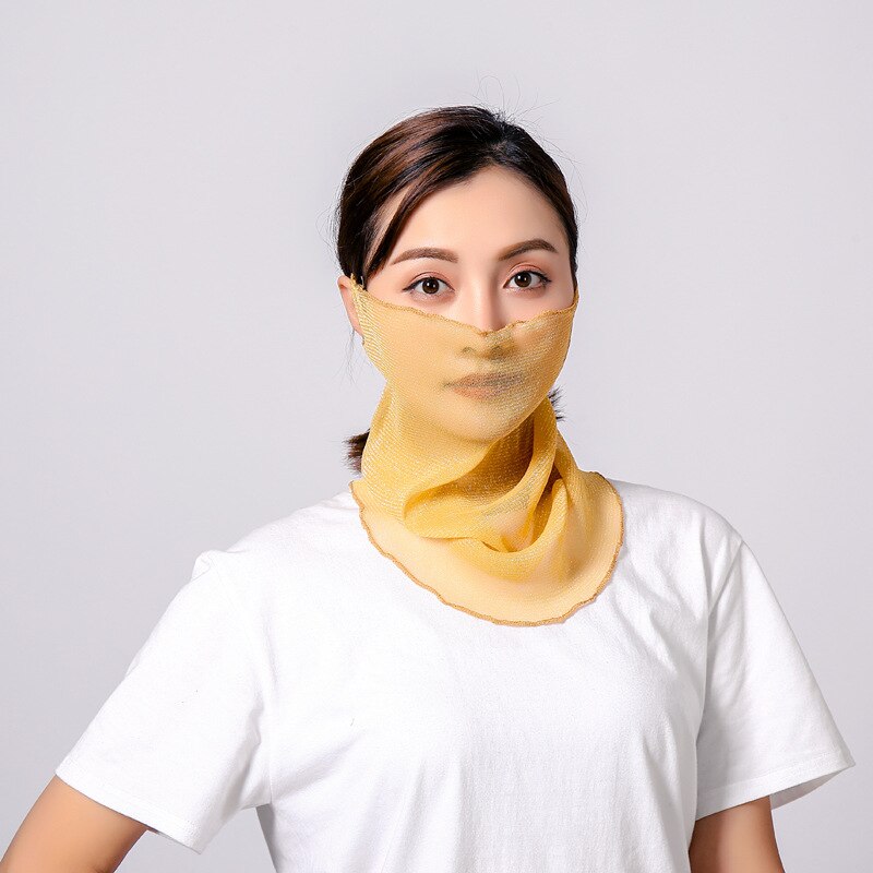neue Gold seide Gesicht Maske Schutz Frauen Sonne Schals Hals Abdeckung fest drucken Dame Wandern Reiten Mund Schal Ring wickelt: 13