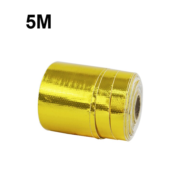 En gull bil termisk eksos tape luftinntak varmeisolasjon skjold wrap 50mm reflekterende varmebarriere selvklebende motor 5/10m: Gull -5m