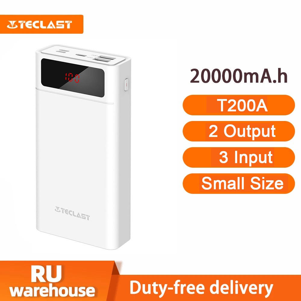 Teclast  t200a 20000 mah power bank portable charging external battery charger input blitz type-c micro output 2 x usb power