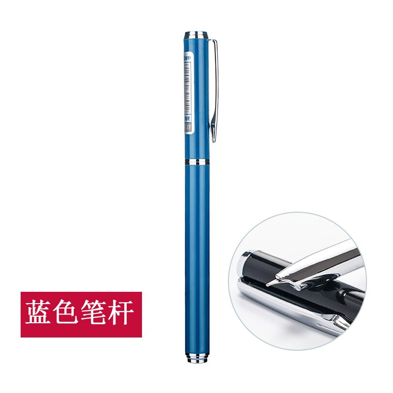 Pluma estilográfica de Clip plateado de 1 pieza, negra, blanca, azul, verde, para elegir, Punta pequeña de 0,38mm, bolígrafos de tinta metálica para escribir para estudiantes: Azul
