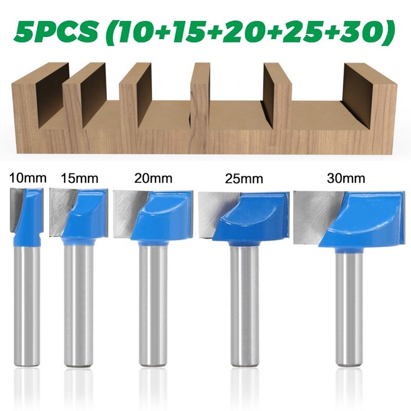 1pc 8mm Shank Surface Planing Wood Milling Router Bits 16 Sizes Bottom Cleaning Wood Cutting Router Bit: 5pcs 01