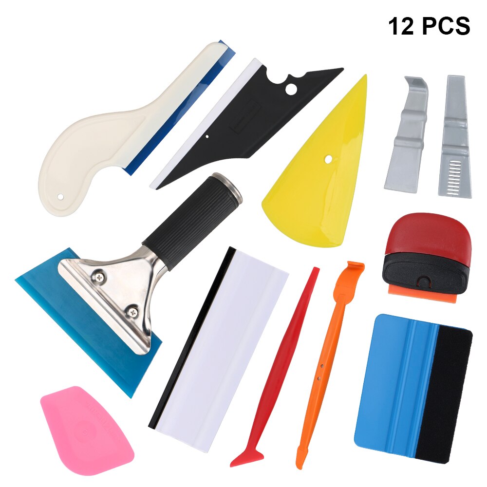Carbon Fiber Car Tools Vinyl Wrap Film Sticker Wrapping Tool Auto Window Tint Foil Magnetic Stick Squeegee Razor Scraper: 12Pcs