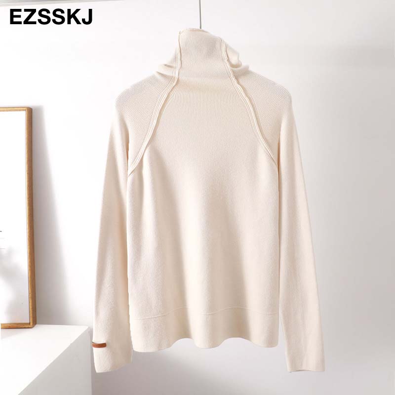Turtleneck sweater kvinder efterår vinter tyk pullover solid strikket sweater kvindelig overdimensioneret bunkekrave sweater: Beige