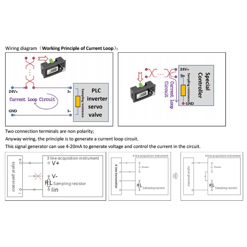 2-wire 4-20mA Current Loop Signal Generator Panel-mounted Current Transducer Support 2,3,4 wires A69D