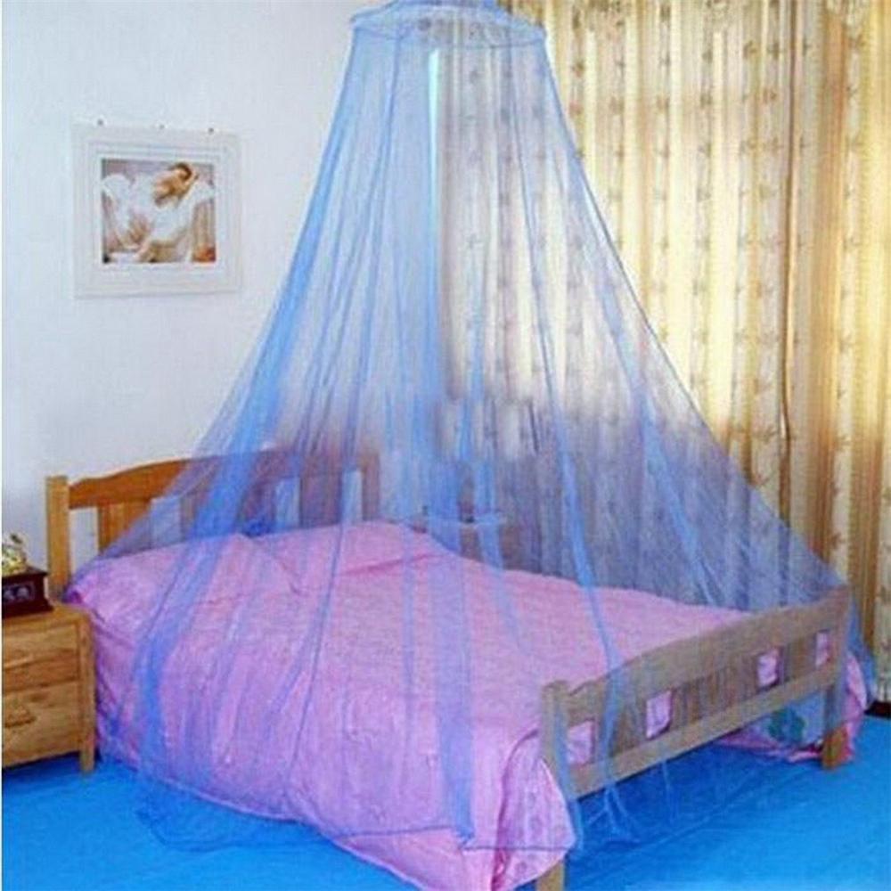 Verão laço redondo anti-mosquito cama dossel rede cortina de malha de poliéster tecido casa têxtil elegante pendurado cúpula mosquiteiro: Blue
