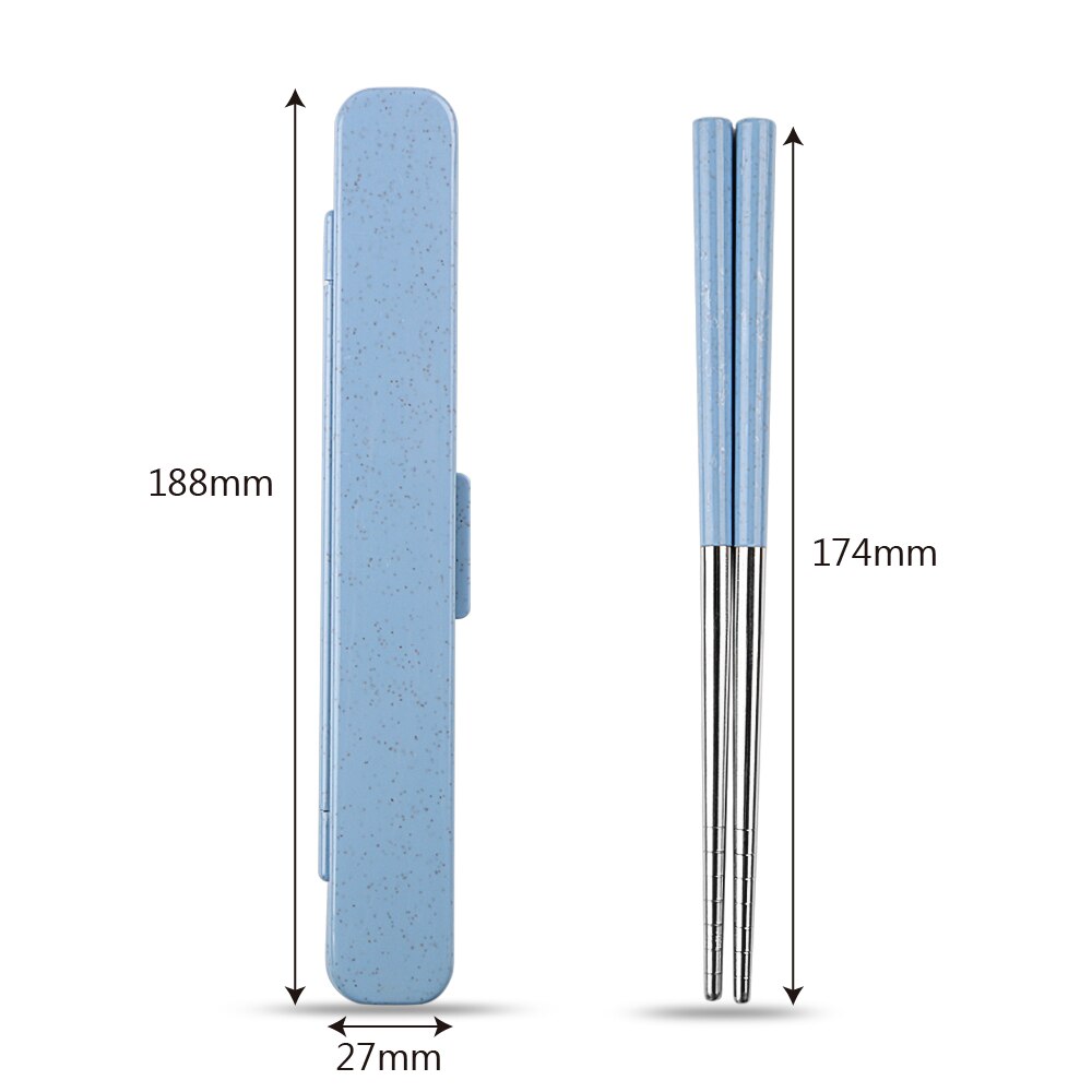 HOOMIN 1 Pair Food Sticks Chinese Chopsticks Wheat Straw 304 Stainless Steel Portable Travel Chopsticks with Storage Box