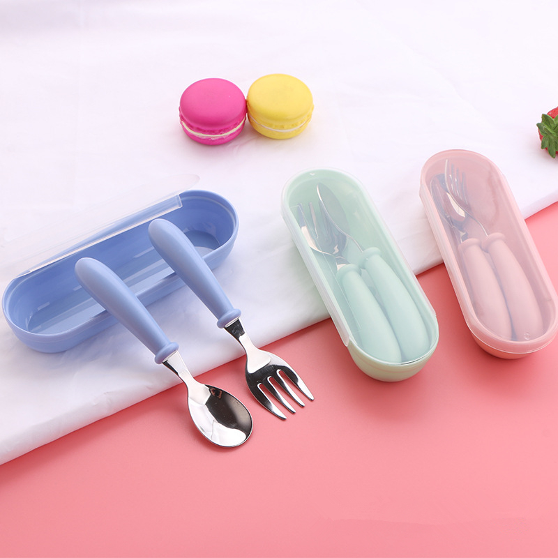 3pcs Children Spoon Forks Box Kids Stainless Steel Kids Cutlery Portable Baby Feeding Utensils Baby Spoons Baby Tableware Set