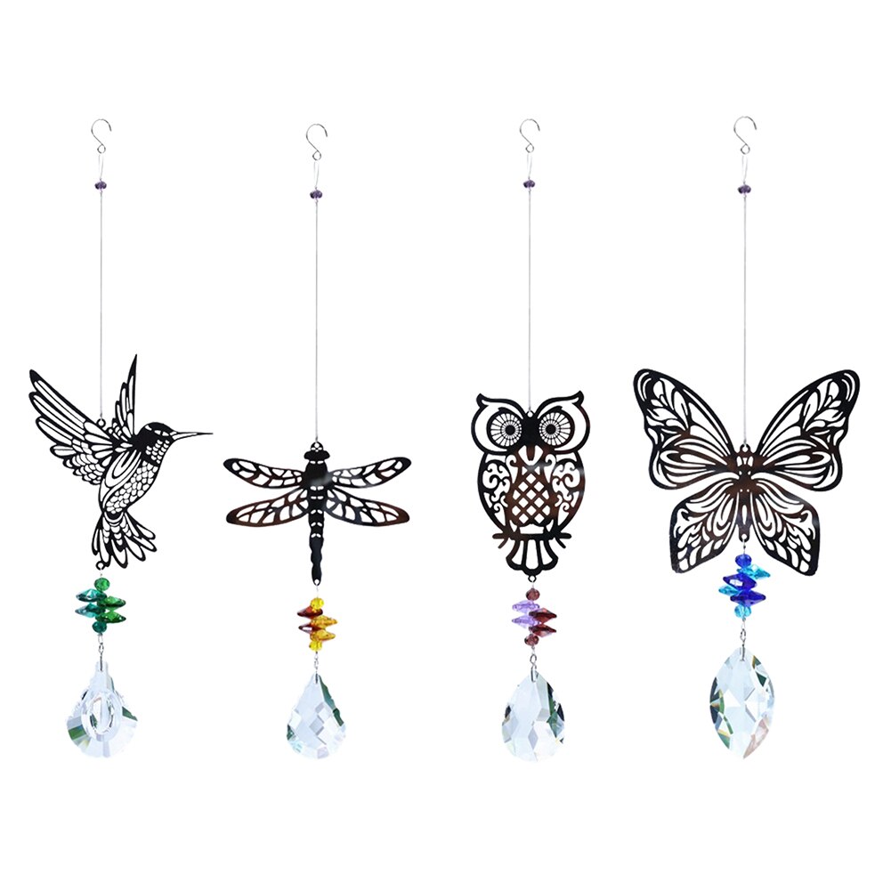 Rainbow Crystal Hanging Crystal Wind Chimes Butterfly Bird Prisms Crystal Pendant for Window Garden Home Decoration