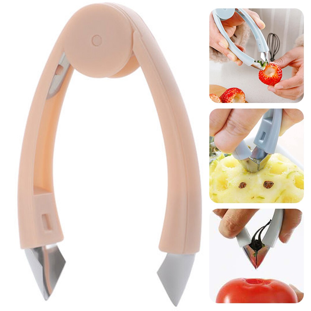 Rvs Pedicle Remover Stem Picker Ananas Eye Dunschiller Remover Clip Aardbei Tomaat Plukken Mes Thuis Keuken Tool: Pink