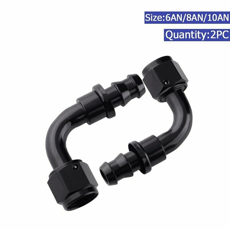 2Pc 90 Degree Push on Lock Fitting Hose Fitting Adaptor Aluminum 6An