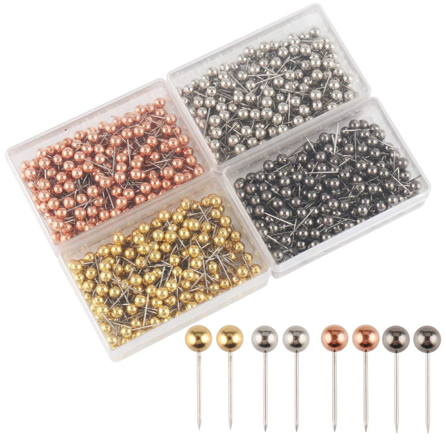 -800 Stuks Kaart Kopspijkers 1/8-Inch Retro Plastic + Metalen Kralen Hoofd Markering Push Pins, 4 Kleuren