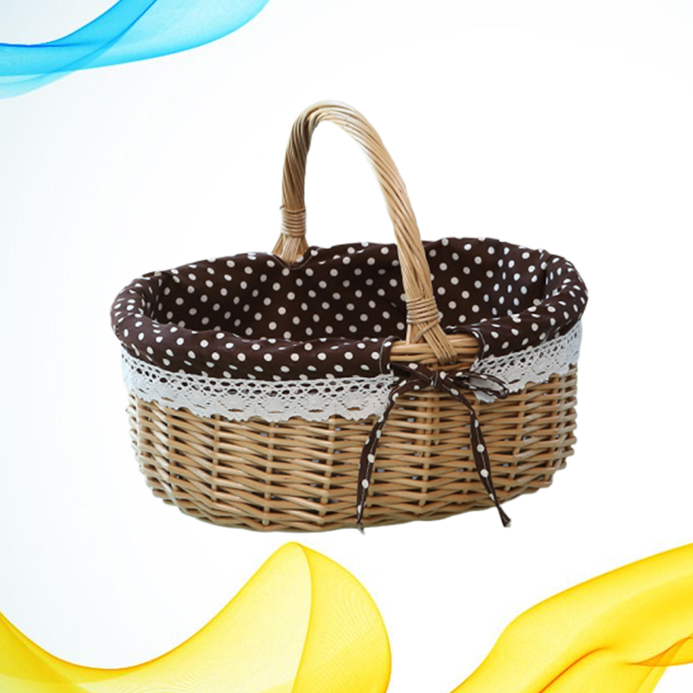 Zerodeko-cesta de Caperucita Roja, bolsa de Picnic tejida a mano, cesta de , cesta de almacenamiento de mimbre, cesta interior de lino: Azul