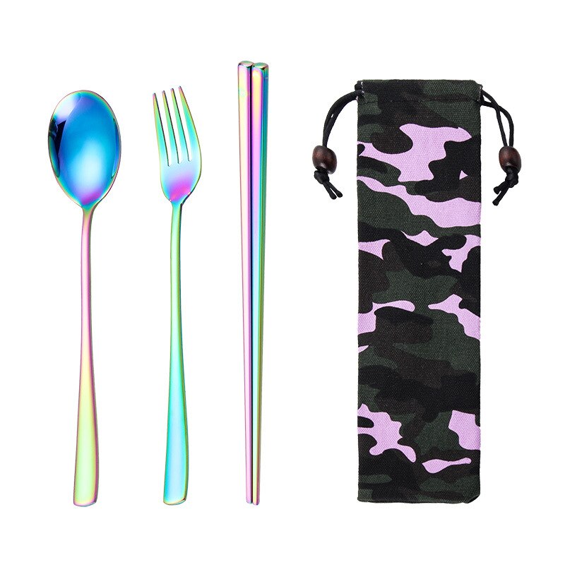 Portable Travel Stainless Steel Utensils Cutlery Set with Spoon,Fork,Chopsticks,Straw 6pcs: colorful 3pcs