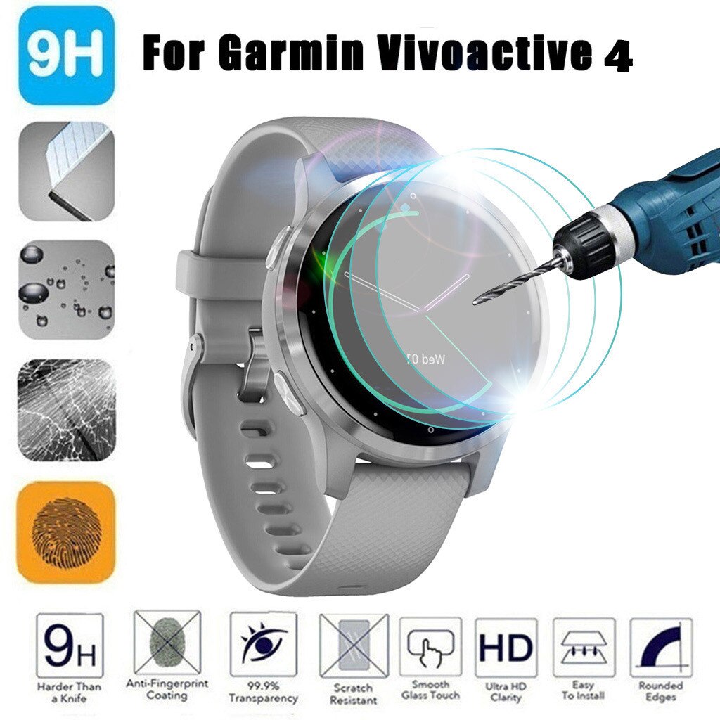 3PCS Full Cover Film Tempered Glass Screen Protector for Garmin Vivoactive 4 Smart Watch Clear Cover Screen Protective 19Nov08