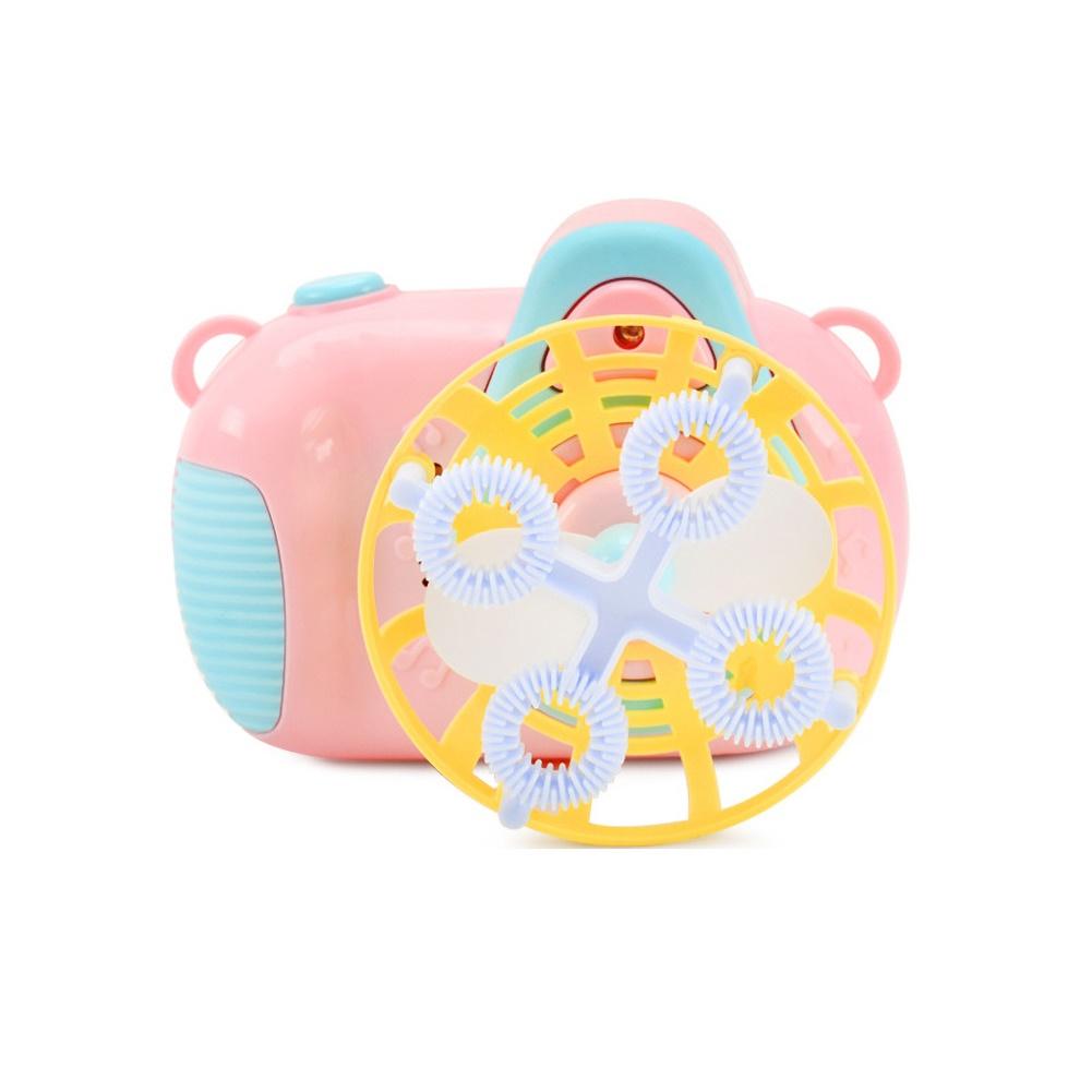 Kids Handvat Cartoon Fan Camera Licht Muziek Elektrische Water Bubble Blower Machine Speelgoed: Roze