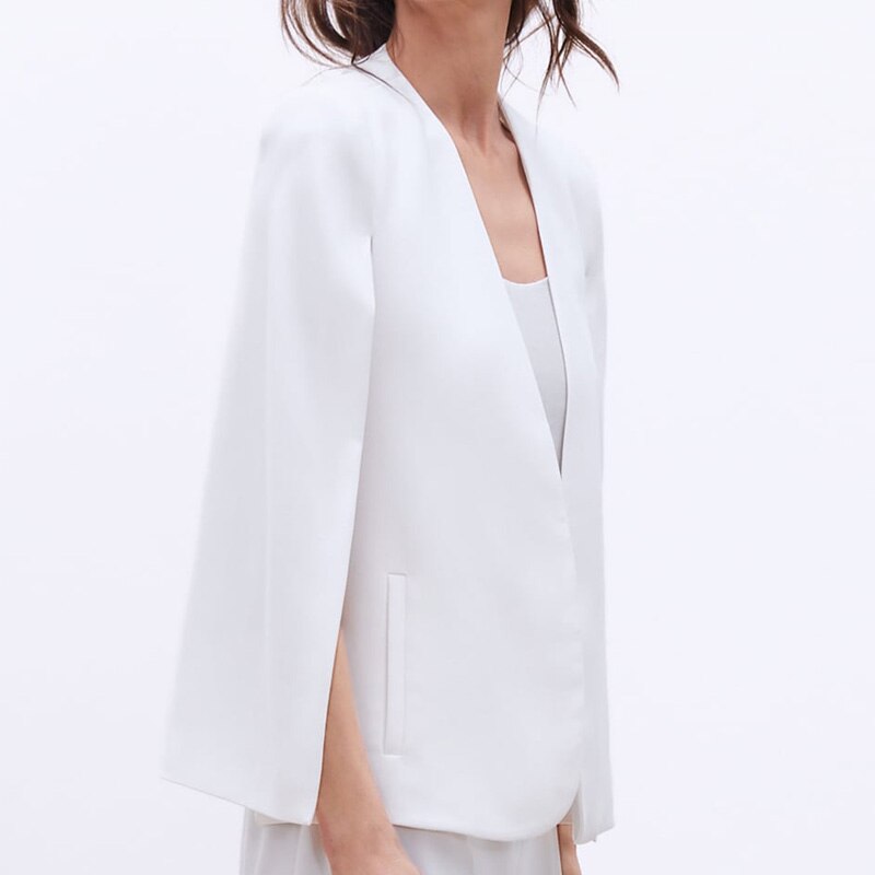 Poncho blanc bureau dame cape ouvert avant Blazer automne fendu moderne dame vêtements de travail printemps femmes costume manteaux AO946