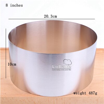 Molde de anillo de mousse de acero inoxidable 304 de 10cm de altura, 4, 5, 6, 7, 8, 9, 10 pulgadas, círculo redondo liso, capa para pastel de bodas, DIY: 8 inches