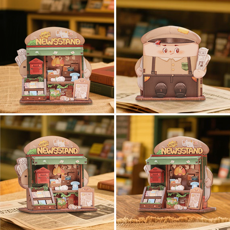 CUTEBEE Mini Store Series DIY Miniature House 3D Wooden Puzzle Toys Handmade Dollhouse Kit for TaleBox Newsstand