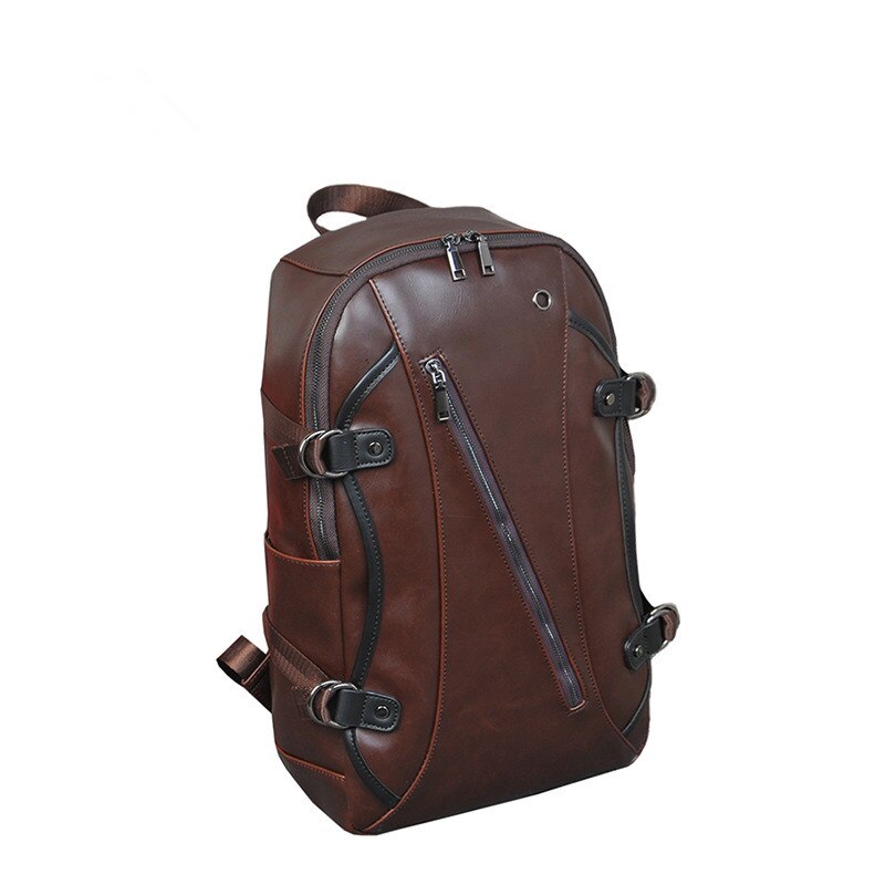 Mochila GRANDE antirrobo para hombre, mochila escolar para libros Leader Pu, bolsa marrón para portátil, bolsa de viaje delgada con cremallera, cuaderno Vintage grande