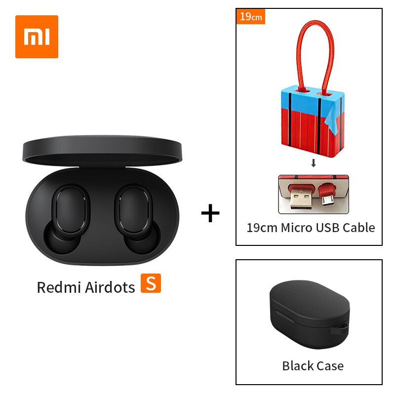 Xiaomi redmi airdots s tws redução de ruído bluetooth fone de ouvido estéreo baixo 5.0 com microfone handsfree fones controle ai: Add 1 USB Black Case